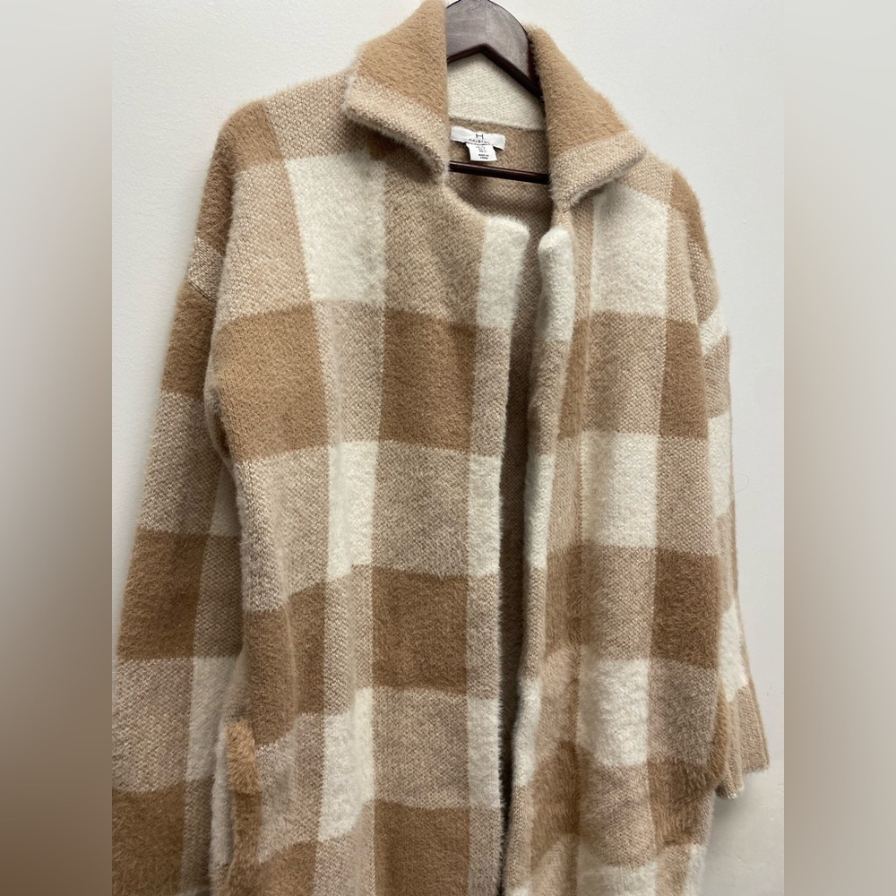🤎 H by Halston Buffalo Plaid Knit Cardigan Coat 🤎 Size Small - Picture 3 of 7